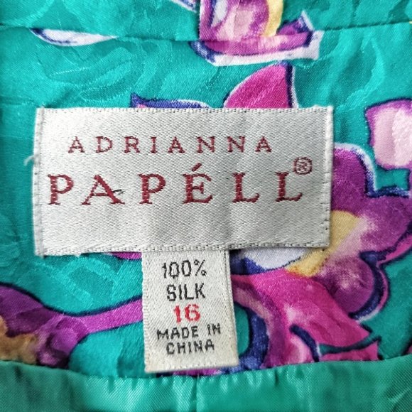 Vintage Adrianna Papell Silk Bright Floral Print Blazer Jacket Size 16 - Picture 9 of 10